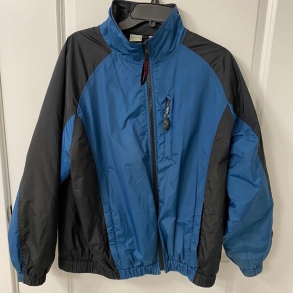 Izod Sport Blue Black Colorblock Full Zip Puffer Windbreaker Jacket Large L